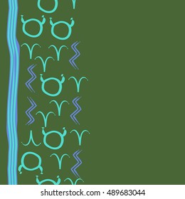 Seamless  vertical pattern of zodiac signs, stripes . Hand drawn.
