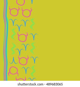 Seamless  vertical pattern of zodiac signs, stripes . Hand drawn.