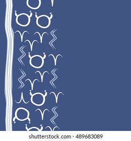 Seamless  vertical pattern of zodiac signs, stripes . Hand drawn.