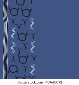 Seamless  vertical pattern of zodiac signs, stripes . Hand drawn.