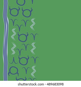 Seamless  vertical pattern of zodiac signs, stripes . Hand drawn.