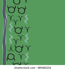 Seamless  vertical pattern of zodiac signs, stripes . Hand drawn.