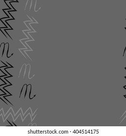 Seamless vertical pattern of zodiac sings, scorpio, aquarius,zigzag, copy space. Hand drawn.
