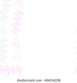 Seamless vertical pattern of zodiac sings, scorpio, aquarius,zigzag, copy space. Hand drawn.