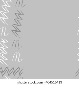 Seamless vertical pattern of zodiac sings, scorpio, aquarius,zigzag, copy space. Hand drawn.