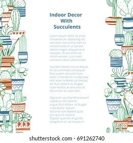 Seamless vertical rows with colored contours succulents . Vector background