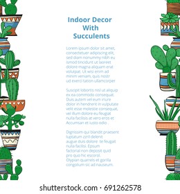 Seamless vertical rows with colored succulents . Vector background . Used clipping mask