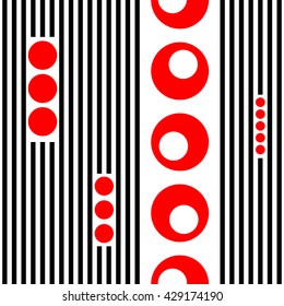 Seamless Vertical Stripe and Circle Pattern. Vector Striped Background