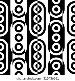 Seamless Vertical Stripe and Ellipse Pattern. Vector Black and White Background