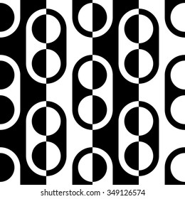 Seamless Vertical Stripe and Ellipse Pattern. Vector Black and White Background