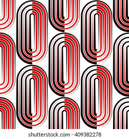 Seamless Vertical Stripe and Ellipse Pattern. Vector Black and Red Background