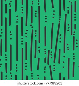 Seamless Vertical Stripe Pattern. Vector Black and Green Background. Dotted Line Graphic Design