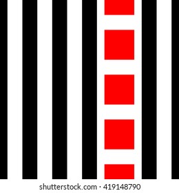 Seamless Vertical Stripe and Square Pattern. Vector Black and Red Geometric Background. 