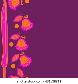 Seamless vertical striped pattern of  stylized  branches. Hand drawn.