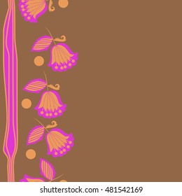 Seamless vertical striped pattern of  stylized  branches. Hand drawn.