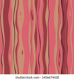 Seamless vertical striped pattern. Vertical thin and wide wavy lines. Abstract wood material or rain theme texture. Red, orange, white colored background. Vector