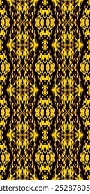 Seamless vertical vibrant geometric pattern. Interlocking diamond and triangle shapes. Ethnic-inspired design. Bold orange, yellow, and black color palette. Festive and spooky atmosphere. 