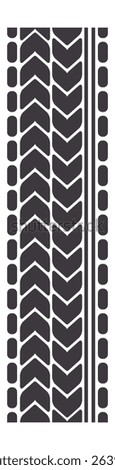 Seamless vertically repeating pattern of a dark tire track with chevron and dotted patterns, ideal for backgrounds, textures, and automotive themed designs