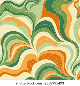 Seamless vestor pattern. Retro style, 70s, geometric pattern with waves and circle. Pastel colors - green, orange, white, ivory. Great for sport wear, home decor and summer dress