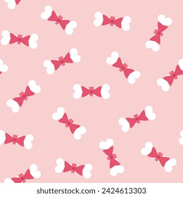 Seamless veterinary pattern made from dog bones with bows on a pink background