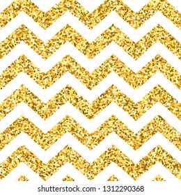 Seamless vetor chevron pattern with golden glitter texture on white background