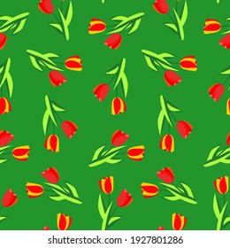 seamless vetor graphic pattern. Tulips with leaves, template.