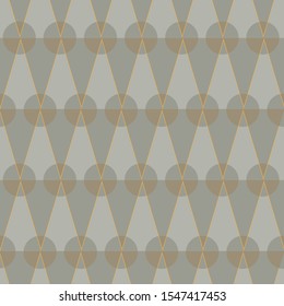 A seamless vetor pattern with sand colored triangles and cirles in geometric layout. Surface print design.