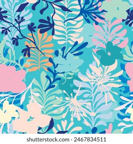 Nahtlose lebendige, helle florale Vektorgrafik lakonische handgemachte Farbtintenzeichnung für Stoffdesign, Dekor, Keramik, Grußkarten, Blumen, Texturdruck für Hintergründe