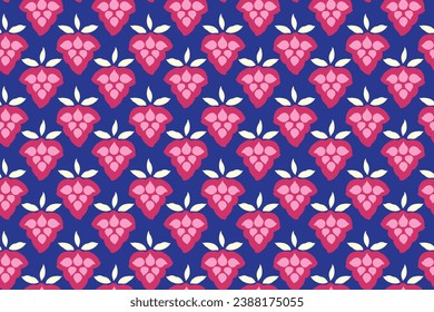 Seamless vibrant pattern with abstract geometric pink shape on a blue background. Vector hand drawn sketch doodle dots, shapes, drops, spots, circles, leaflet.  Design ornament for fabric