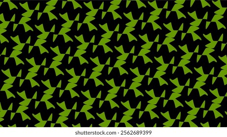 A seamless, vibrant pattern featuring green abstract shapes on a contrasting black background. Perfect for backgrounds, textiles, or modern design projects.