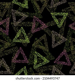 Seamless vibrant rainbow geometric mosaic texture. Modern grunge background.  Funky colorful abstract in variagated neon.