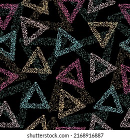 Seamless vibrant rainbow geometric mosaic texture. Bold psychedelic neon artistic background pattern. Funky colorful abstract in variagated neon.