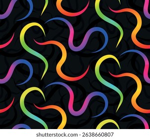 Seamless vibrant rainbow swirls vector pattern, digital art and textile use