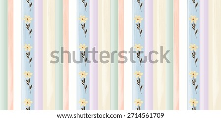 A seamless, vibrant striped background in a pastel vintage style with small floral embellishments, perfect for decoration, fabric patterns, and banners.