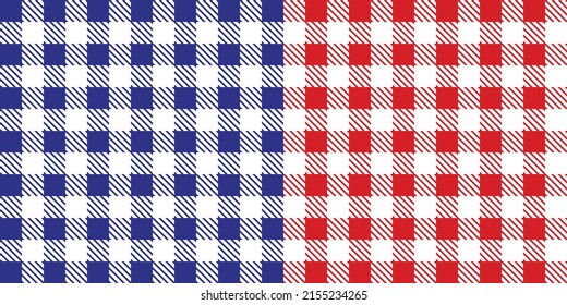 Patrón de vichy sin foco. gingham trenzada en blanco y azul rojo. Patrón de fondo sin foco.Patrón vichy rojo y azul para el diseño de manteles picnicos. Textura a rayas. Tela de gingham tradicional.