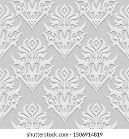 Seamless Victorian elegant retro pattern. Silver and gray paper craft decorative luxury texture for web and print.