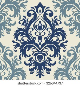 Seamless Victorian Pattern In Blue And Beige. Tile