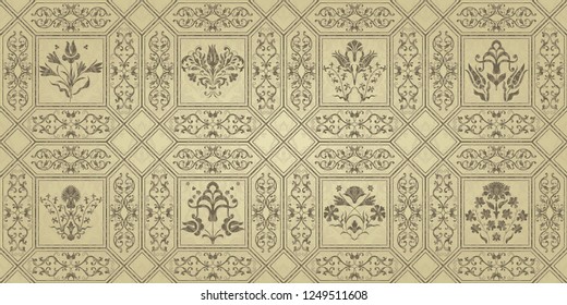 Seamless Victorian pattern. Floral Tile in turkish style. Hand drawn floral background. Vintage Wallpaper in damask style. Islam, Arabic, Indian, Ottoman motif. Seamless Patchwork. Vector illustration