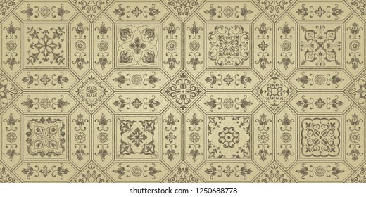 Seamless Victorian pattern. Floral Tile in turkish style. Hand drawn floral background. Vintage Wallpaper in damask style. Islam, Arabic, Indian, Ottoman motif. Seamless Patchwork. Vector illustration