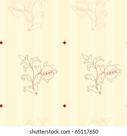 Seamless Victorian Style wallpaper background with stripes and plant - vector version