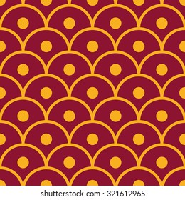 Seamless vinous red and yellow simple dotted japanese scales pattern vector