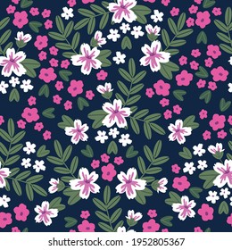 seamless vintage abstract flowers pattern. dark blue background. white and pink flowers. vector texture. beautiful bright print for textiles and wallpaper.
