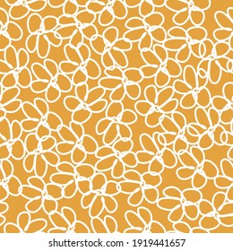 seamless vintage abstract patern. orange background. white outline of the flowers. vector texture. trend print for textiles and wallpaper.