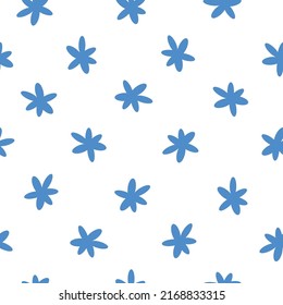 Seamless vintage abstract pattern. Cute blue flowers on a white background. Fashionable print for textiles and wallpaper.