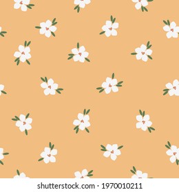 Seamless vintage abstract pattern. light orange background. White flowers. vector texture. trend print for textiles and wallpaper.