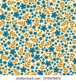 Seamless vintage abstract pattern. Light background. blue flowers. mustard leaves. Vector texture. trend print for textiles and wallpaper.