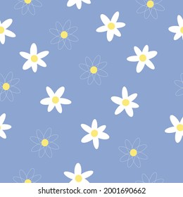 seamless vintage abstract pattern made of daisies. light blue background. white flowers. vector texture. trend print for textiles and wallpaper.