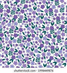Seamless vintage abstract. white background. small purple and lilac flowers. vector texture. fashionable print for textiles and wallpaper.