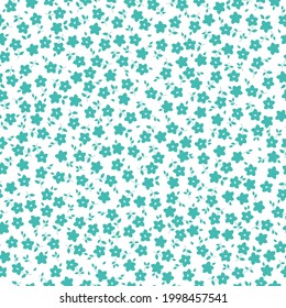 Seamless vintage abstract. white background. small turquoise flowers and leaves. vector texture. fashionable print for textiles and wallpaper.