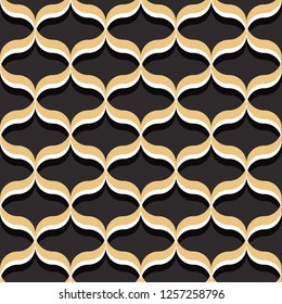Seamless vintage antiwue palette black and gold ogee curvy textile pattern vector